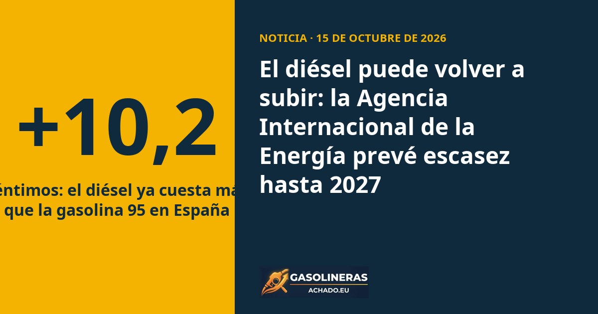El diésel puede volver a subir: la Agencia Internacional de la Energía prevé escasez hasta 2027